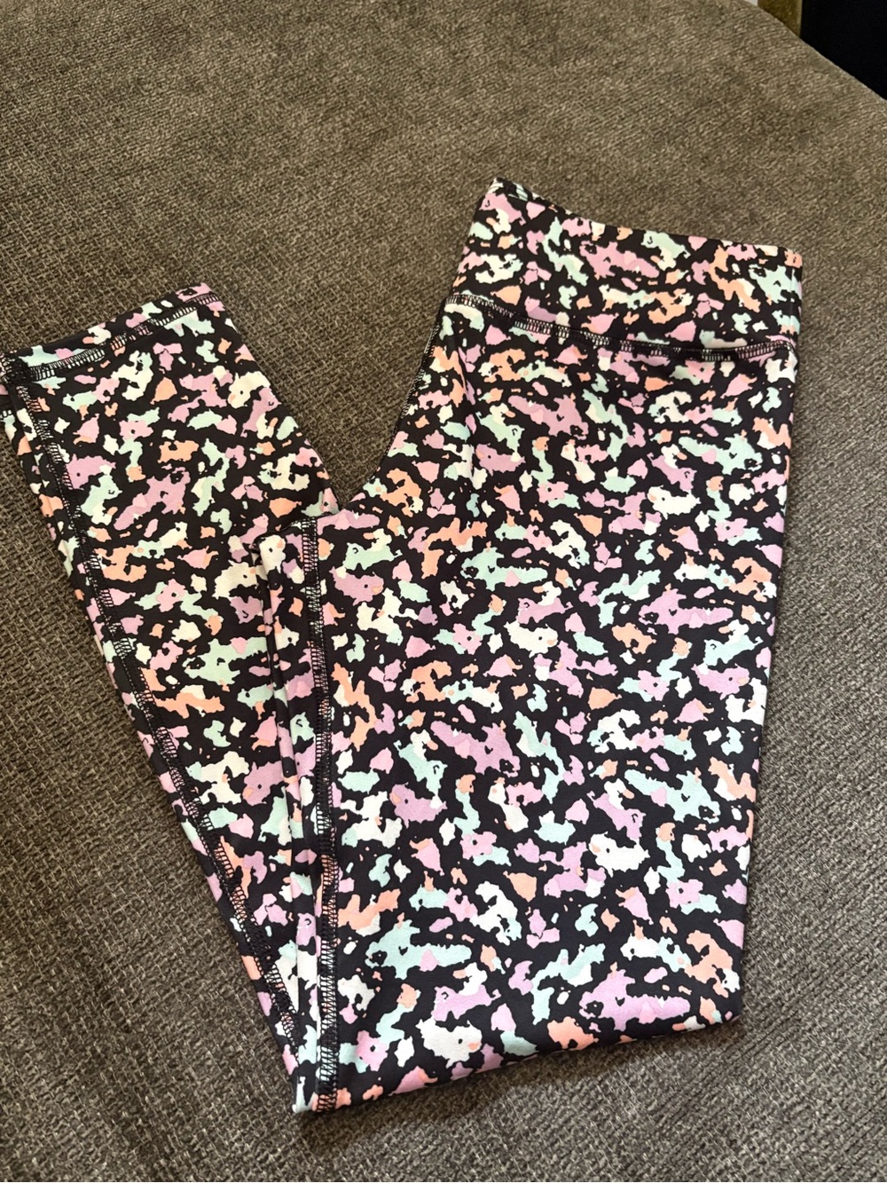 Athletic Works Black Leggings with Pastel Pink Mint and Peach Print